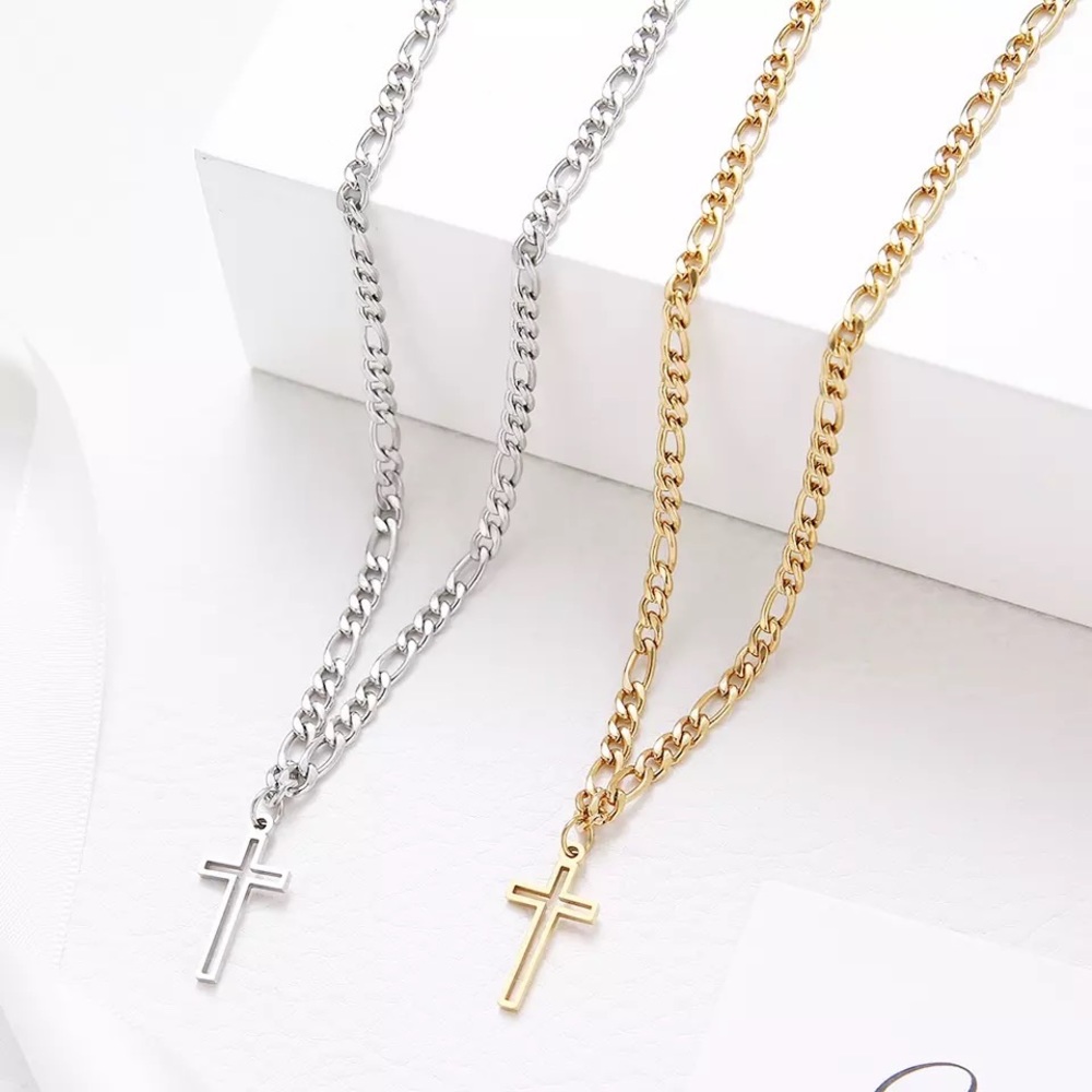 Stainless Steel Hollow Out Cross Pendant Necklace